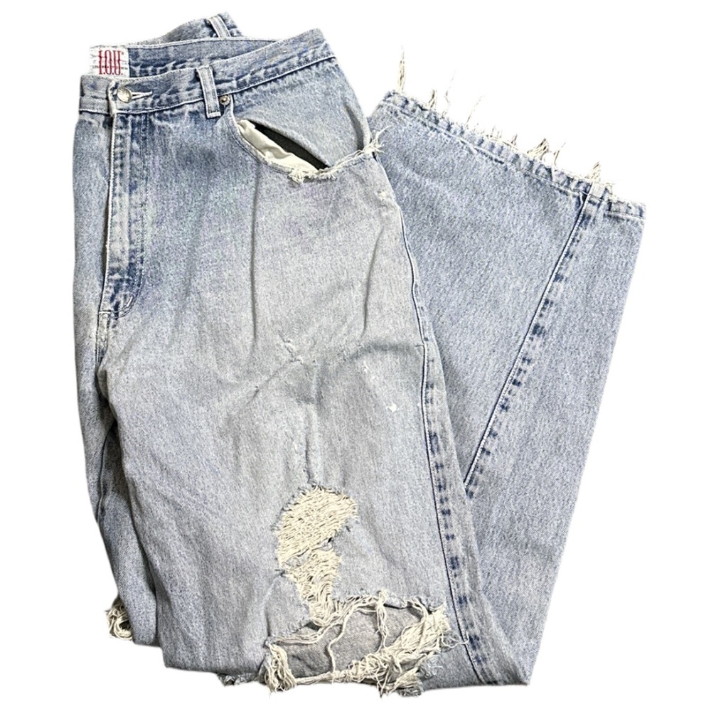 VTG I.O.U. LEGENDARY DENIM lightwash naturally worn, distressed baggy jeans, 34"